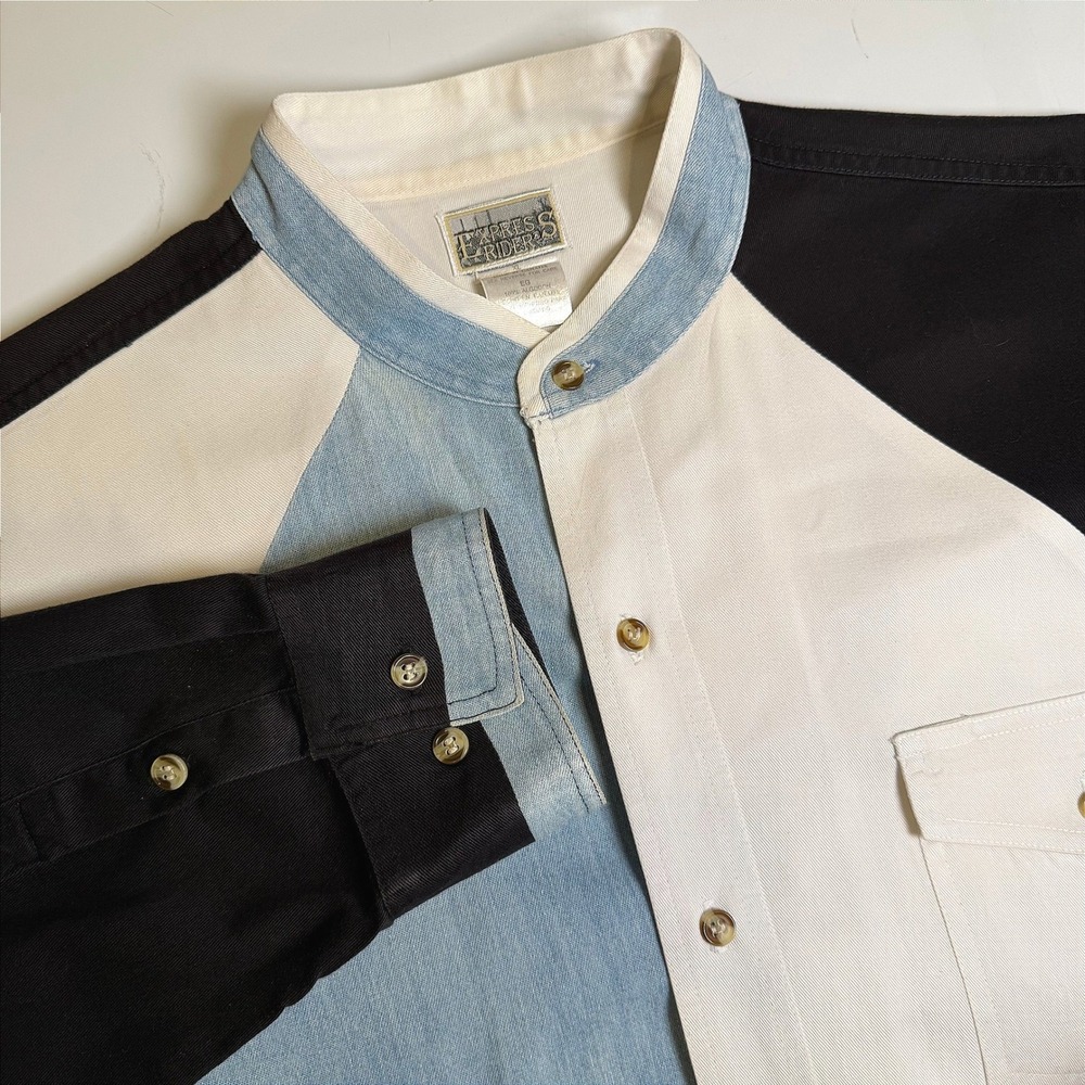 Vintage 90s Express Rider Western Shirt Men XL Colorblock Yoke Mandarin Canada